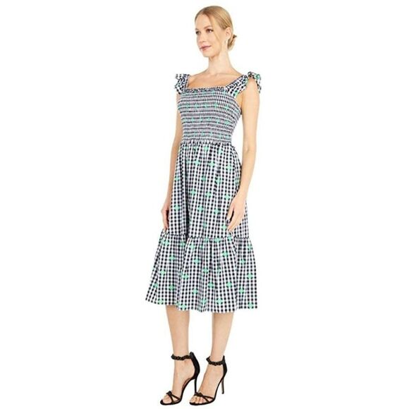 Kate Spade Gingham Voile Smocked Midi Dress - Picture 2 of 13
